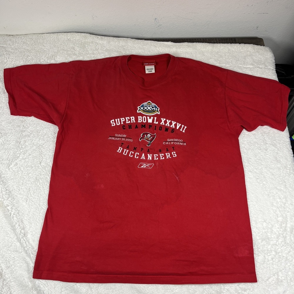 VTG Tampa Bay Bucs T Shirt Super Bowl Champs Mens L Reebok SB‎ XXXVII 2003